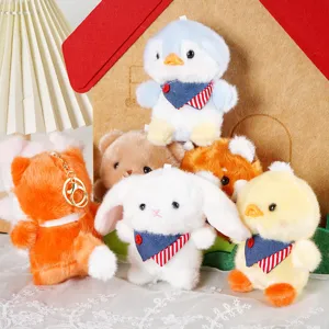 Cute Cartoon Animal Plush Keychain Pendant Soft Stuffed Pig Elephant Duck Bear Penguin Rabbit Raccoon Doll Bag Ornament Gift