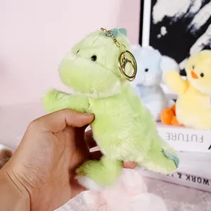 Cute plush dinosaur keychain, soft stuffed animal toy with metal ring for bags and keys.