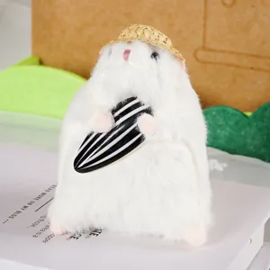 Simpatico peluche criceto bianco con cappello di paglia e seme portachiavi borsa ciondolo.