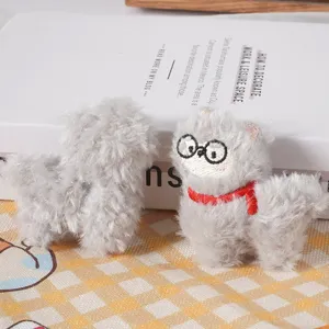 Cute gray plush alpaca hanging ornament with glasses and red scarf, perfect bag accessory.