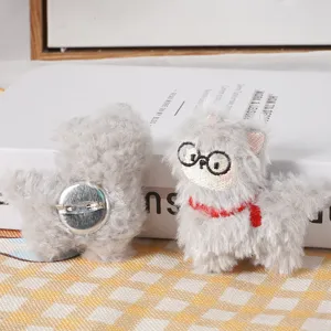Cute grey alpaca plush brooch cute glasses and red scarf stuffed toy pin accessory for bags