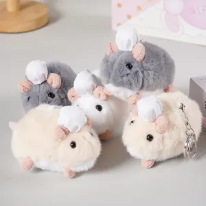 Carino portachiavi criceto topo in peluche con cappello da cuoco, ciondolo borsa morbido.