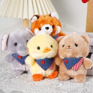 Cute animal plush pendant set, soft stuffed elephant duck bear doll, kawaii bag charm toy.