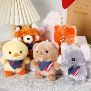 Cute animal plush keychain set featuring soft duck, bear, and elephant toy doll pendants.