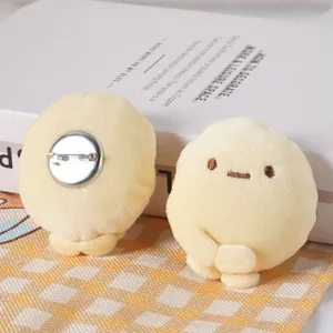 Cute plush round brooch pin miniature doll kawaii cartoon fluffy clothes accessory charm.