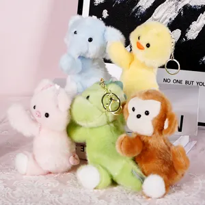 Cute plush animal keychain set, soft stuffed doll pendant for bags and keys gifts.