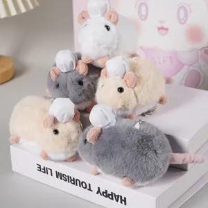 Simpatico ciondolo in peluche di topo cuoco morbido giocattolo portachiavi zaino