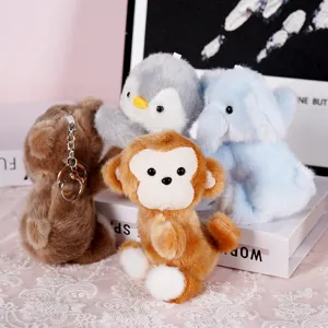 Cute plush animal keychain set, soft hanging pendant, cute stuffed toy backpack charm accessory.
