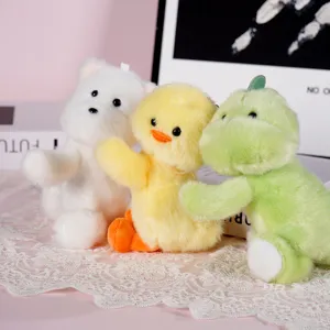 Cute plush animal toy set, soft stuffed duck, bear and dinosaur dolls for desktop decor.