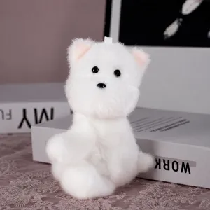 Cute white plush puppy doll desktop companion toy soft stuffed animal gift for girls