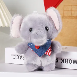 Cute grey elephant plush toy pendant, soft stuffed animal doll with cute scarf detail.