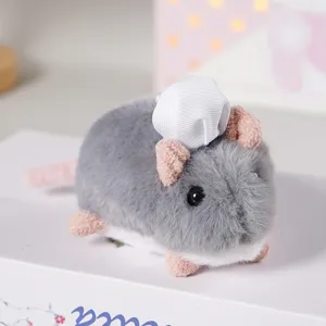 Carino peluche grigio topo cincillà ciondolo cappello da chef borsa accessorio giocattolo