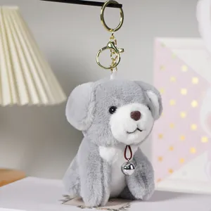 Simpatico portachiavi cane in peluche grigio con campanello, ciondolo per borsa morbido.