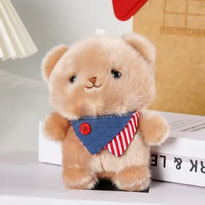 Cute plush bear pendant soft stuffed animal toy keychain bag charm with cute stripe bib.