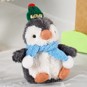 Carino pinguino di peluche di Natale con cappello e sciarpa, morbido ciondolo per borsa bambola.