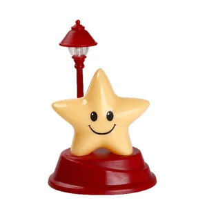 Bella luce notturna a stella con base rossa e lampione, lampada decorativa da scrivania.