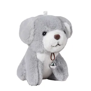 Simpatico portachiavi cane in peluche grigio con campanello, morbido giocattolo ciondolo borsa.