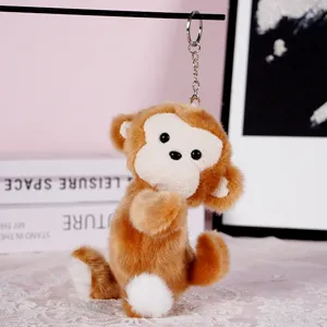 Cute plush monkey keychain fluffy toy animal charm adorable hanging pendant for bag backpack decor