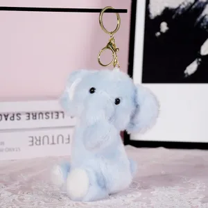 Cute light blue elephant plush keychain, soft fluffy animal bag charm pendant for daily use.