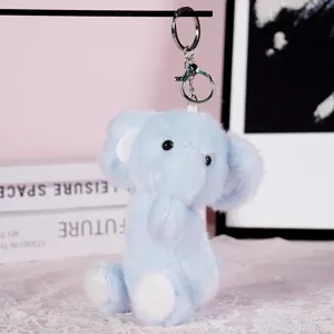 Cute blue elephant plush keychain soft stuffed animal bag charm lovely accessory for girls gift