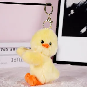 Adorably soft fluffy yellow duck plush keychain stuffed animal doll cute desktop gift