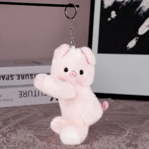 Cute pink pig plush keychain fluffy animal bag charm soft toy pendant gift for women girls