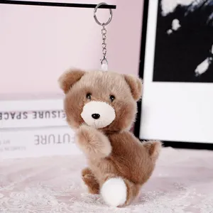 Brown plush bear keychain fluffy animal bag charm cute soft toy pendant wonderful gift