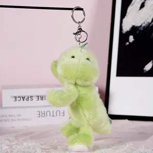Cute green plush dinosaur keychain fluffy stuffed animal bag pendant lovely gift for girls