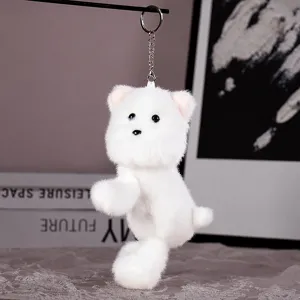 Cute white fluffy plush animal keychain soft toy bag pendant daily cute accessories