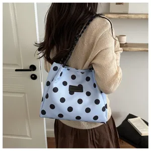 Borsa a tracolla casual a pois da donna, elegante borsa tote da lavoro con cinturino intrecciato.