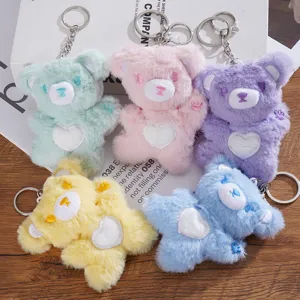 Cute Plush Love Heart Bear Pendant Cartoon Doll Decoration Creative Small Gift Bag Accessory