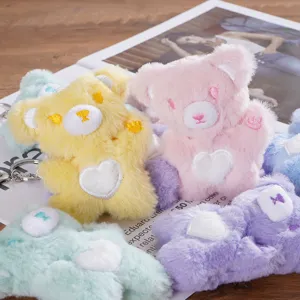 Cute plush heart bear keychain pendant soft fluffy doll bag decoration sweet gift accessories
