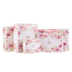 Aquarel Bloemen Papieren Geschenktassen Met Lint Handvatten Geschenkverpakking Voor Valentijnsdag Verjaardag Feest