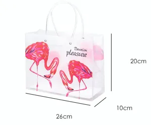 Transparante plastic geschenkzak met flamingo print, 26x10x20cm handtas voor kledingverpakking.