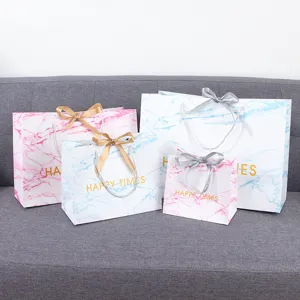 Luxe Marmerpatroon Papier Cadeauzak Zakelijke Feest Bruiloft Snoep Verpakking Tas Met Strik