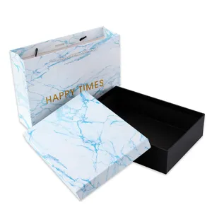 Blaues Marmor Geschenkkarton Set mit passender Papiertüte für Geburtstag und Feste.