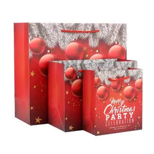 Christmas gift bags paper shopping bags set red holiday packaging bags wholesale custom made