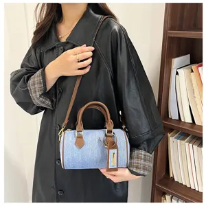 Denim Boston handbag for women vintage crossbody shoulder bag casual versatile commuter bag