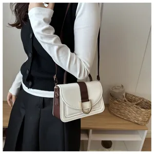 Borsa a mano e a tracolla elegante in pelle PU da donna, design bianco e marrone.