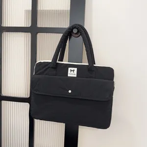 Schwarze gesteppte Laptoptasche niedliche Computertasche leichte Aktentasche Hülle