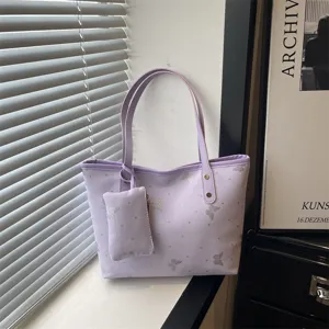 Women's Large Capacity Tote Bag Fashion Casual PU Leather Shoulder Bag Sequin Butterfly Pattern Commuting Handbag