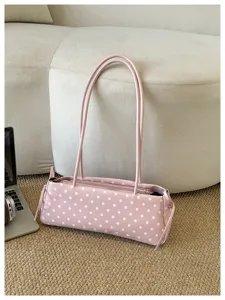 Borsa a spalla baguette a pois rosa, dolce stile estivo borsa sottobraccio con doppi manici.