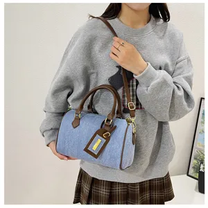 Women Denim Boston Handbag Retro Casual Shoulder Crossbody Bag Fashion Commuter Bag