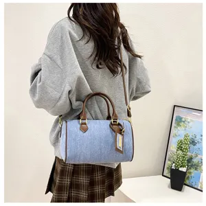 Women denim boston handbag vintage casual shoulder cross body bag stylish commuting bag