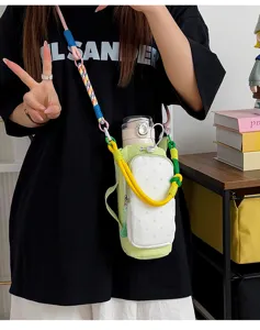 Colorful colorblock crossbody water bottle bag with strap casual canvas pouch for outdoor travel