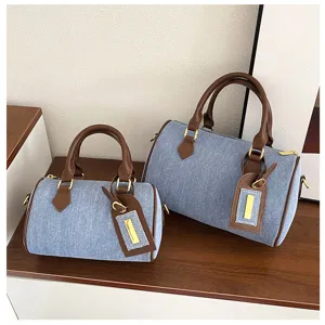 Denim Boston handbag for women vintage casual shoulder crossbody bag versatile commute