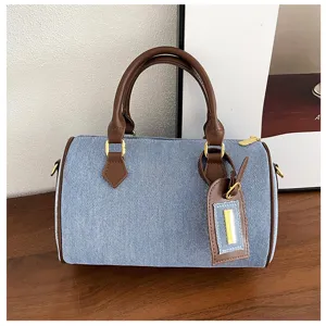 Denim boston handbag vintage casual shoulder crossbody bag for women daily commute stylish