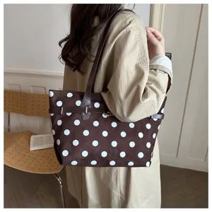 Borsa tote rétro a pois di grande capacità elegante borsa a tracolla per donna uso quotidiano.
