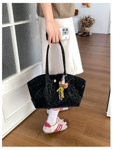 Borsa tote leopardata in stile retro coreano, grande borsa a spalla morbida da donna.