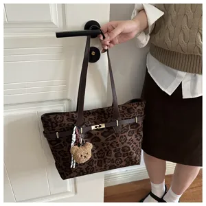 Borsa shopper leopardata vintage tracolla grande capacità elegante borsa da donna casual